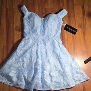 Elegant Blue Mini Dress NWT $395 NIKKIS GLITZ GLAM BOUTIQUE FASHION WOMEN